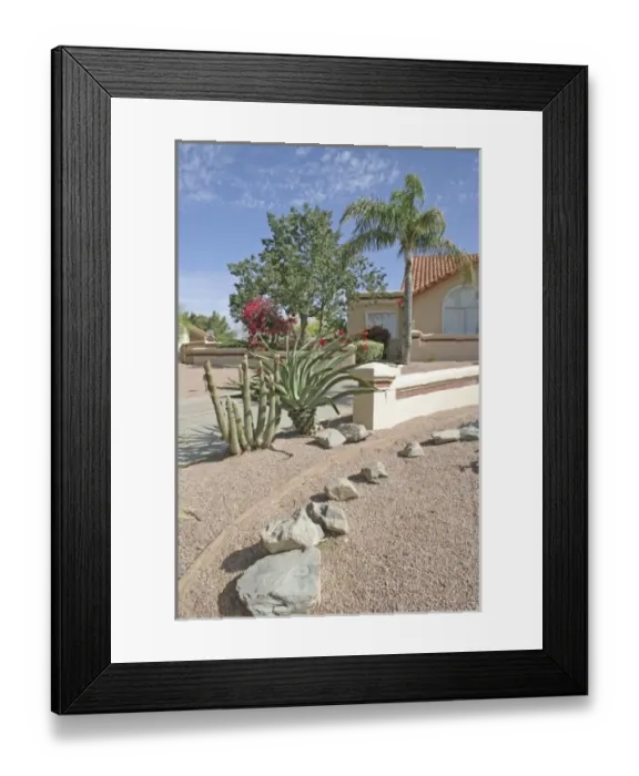 Framed Print : Home drought tolerant landscaping Phoenix, Arizona Framed Print : Home drought tolerant landscaping Phoenix, Arizona