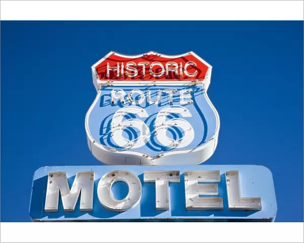 USA, Arizona, Seligman. Rt. 66 Town, Rt. 66 motel sign