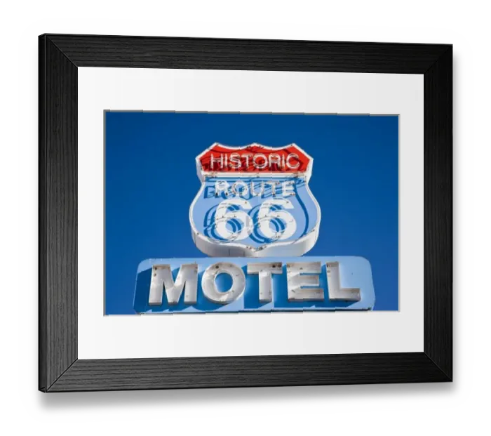 Framed Print : USA, Arizona, Seligman. Rt. 66 Town, Rt. 66 motel sign Framed Print : USA, Arizona, Seligman. Rt. 66 Town, Rt. 66 motel sign