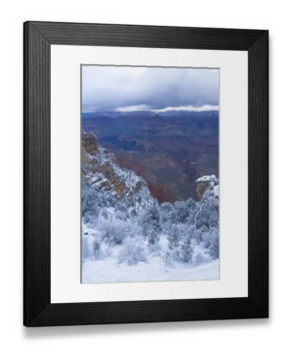 Framed Print : Scenic snowy winter landscape along the south rim of the majestic Grand Canyon at sunrise