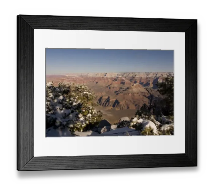 Framed Print : Scenic snowy winter landscape along the south rim of the majestic Grand Canyon, Grand Framed Print : Scenic snowy winter landscape along the south rim of the majestic Grand Canyon, Grand