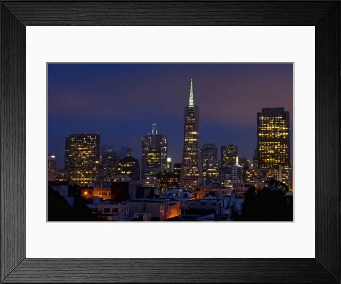 Framed Print : Taken from Coit Tower on Telegraph Hill, the city lights of San Francisco, California, at twilight