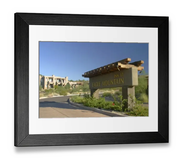 Framed Print : USA, Arizona, Fountain Hills. Inn at Eagle Mountain welcome