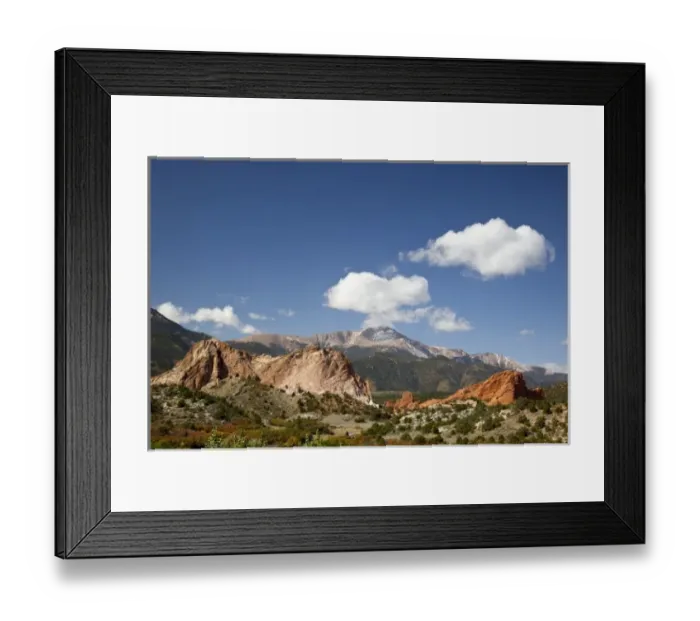 Framed Print : USA, Colorado, Colorado Springs, Garden of the Gods with Pikes Peak, Gray Rock (Cathedral Rock) Framed Print : USA, Colorado, Colorado Springs, Garden of the Gods with Pikes Peak, Gray Rock (Cathedral Rock)