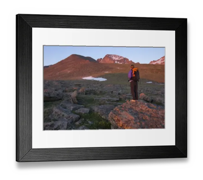 Framed Print : USA, Colorado, Rocky Mountain NP. A female hiker and Longs Peak. (MR) Framed Print : USA, Colorado, Rocky Mountain NP. A female hiker and Longs Peak. (MR)