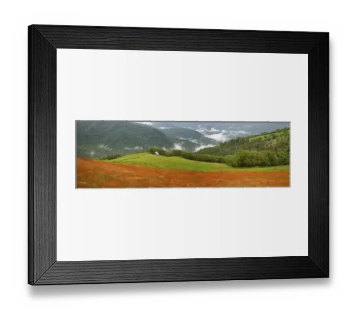 Framed Print : USA, California, Redwood National Park. Panoramic mountain scenic with old barn. Credit as Framed Print : USA, California, Redwood National Park. Panoramic mountain scenic with old barn. Credit as
