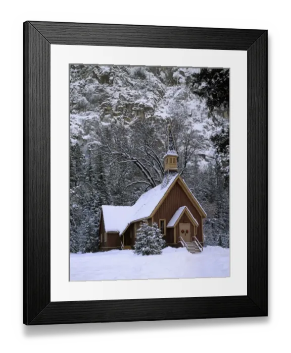 Framed Print : USA, California, Yosemite Valley Chapel, Winter, Yosemite National Park