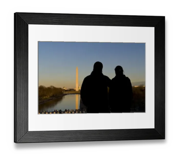 Framed Print : Couple looking over the pond, seeing the Washington Monument, Washington DC, USA (MR)