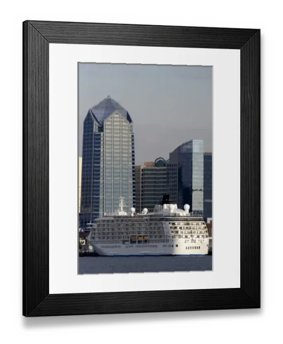 Framed Print : San Diego cityscape and cruise ship, California Framed Print : San Diego cityscape and cruise ship, California