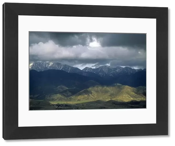 California: San Bernardino Mountains, looking across San Jancinto Mountains at stormy sky