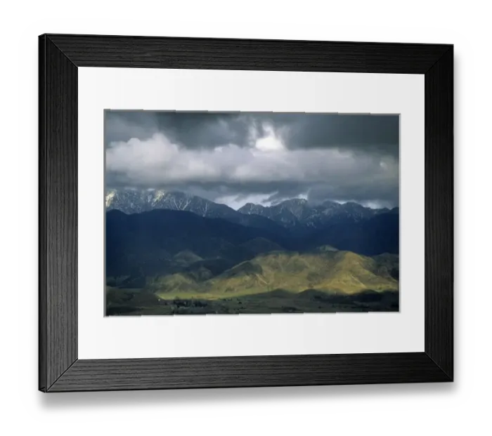 Framed Print : California: San Bernardino Mountains, looking across San Jancinto Mountains at stormy sky
