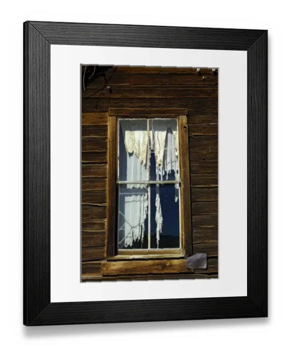 Framed Print : USA, California, Bodie State Historic Park, Tattered drapes hang in window of abandoned Framed Print : USA, California, Bodie State Historic Park, Tattered drapes hang in window of abandoned