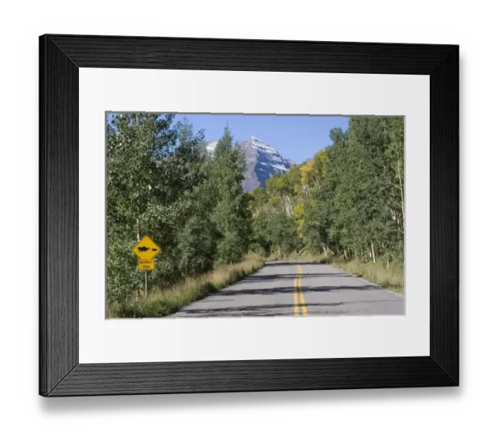 Framed Print : North America - USA - Colorado - Rocky Mountains - Sign on road to Maroon Bells near Aspen CO Framed Print : North America - USA - Colorado - Rocky Mountains - Sign on road to Maroon Bells near Aspen CO