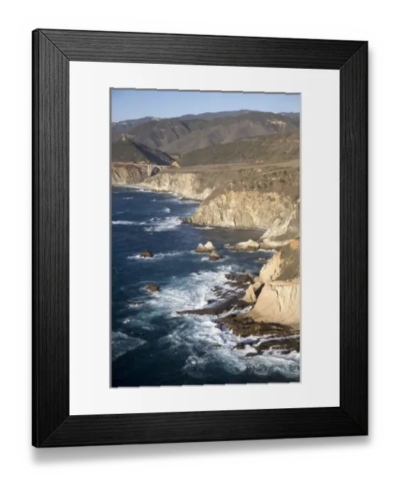 Framed Print : Unknown. USA. California. Big Sur. Ragged and rough cliffs drop down to