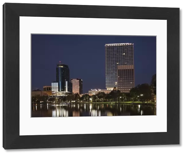 USA, Florida, Orlando, skyline from Lake Eola, dawn