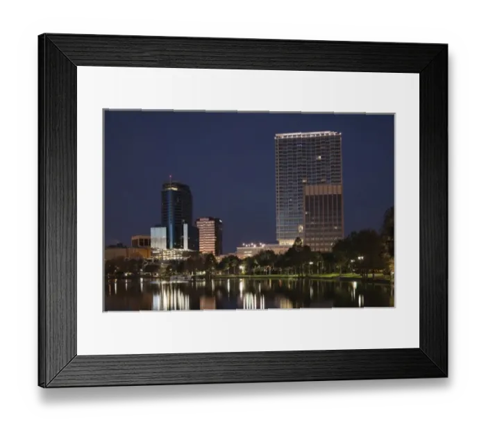 Framed Print : USA, Florida, Orlando, skyline from Lake Eola, dawn Framed Print : USA, Florida, Orlando, skyline from Lake Eola, dawn