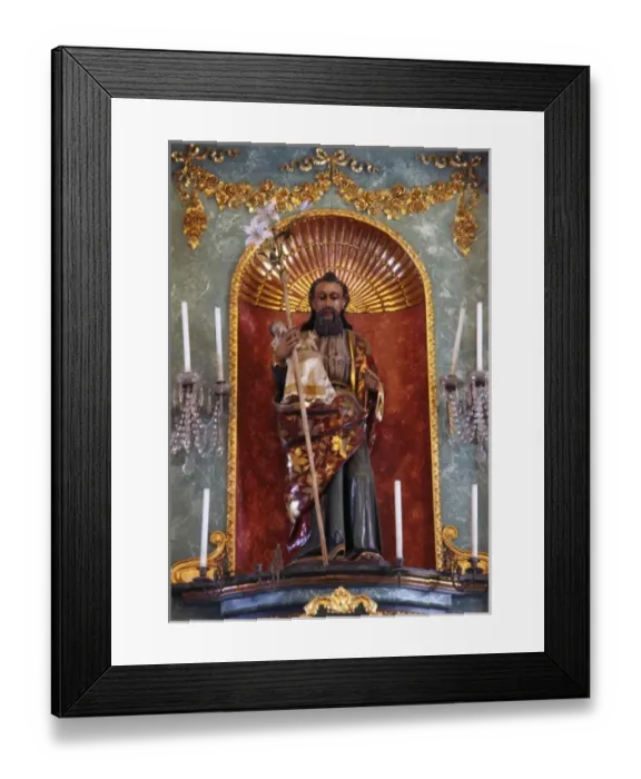 Framed Print : USA, California, Fremont. Carved religious statue inside Mission San Jose