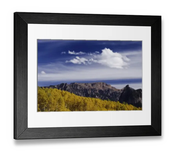 Framed Print : Mountain peak and Aspen trees with fall colors, Uncompahgre National Forest, Colorado Framed Print : Mountain peak and Aspen trees with fall colors, Uncompahgre National Forest, Colorado
