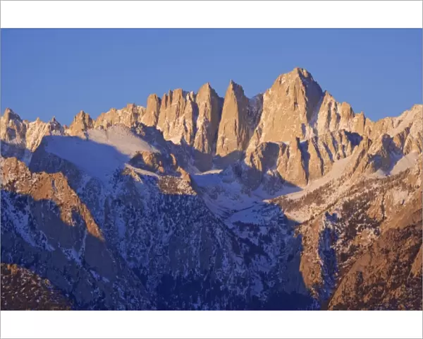 USA, California, Sierra Nevada Range. Sunlight on Mt. Whitney