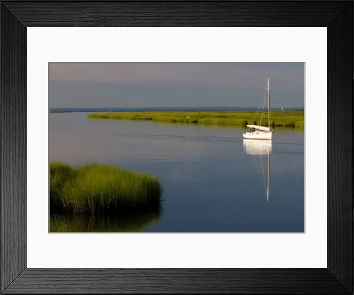 Framed Print : Sailboat at anchor between Great Island and the shoreline in Old Lyme in the Connecticut River