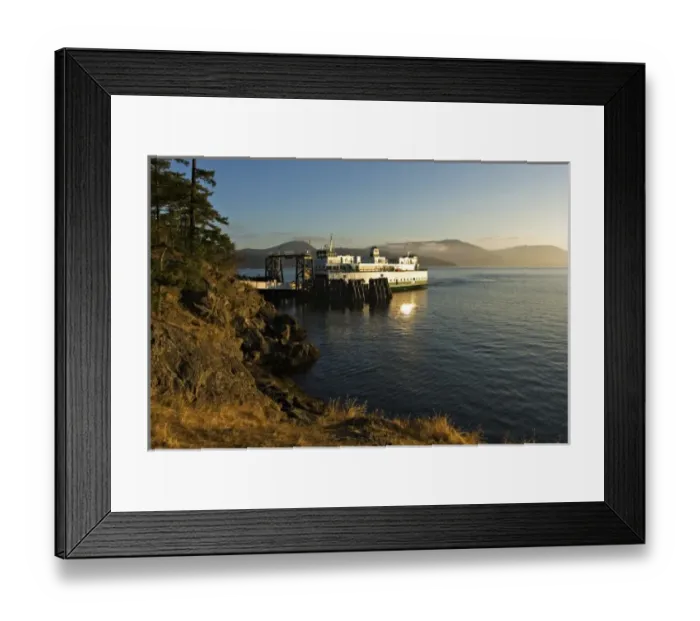 Framed Print : USA, Washington, San Juan Islands. A ferry docked at Lopez Island on a summer morning