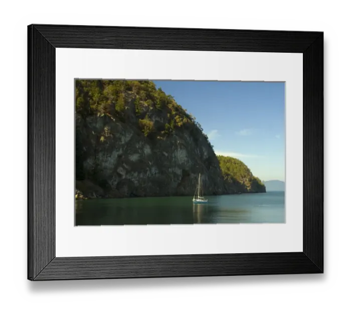 Framed Print : USA, Washington, San Juan Islands. A sail boat moored at Lopez Islands Watmough Bay