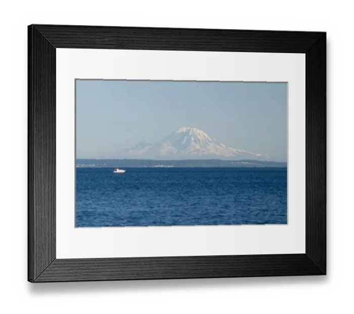 Framed Print : USA, WA, Whidbey Island, Useless Bay. Mount Rainier on clear day dramatic backdrop