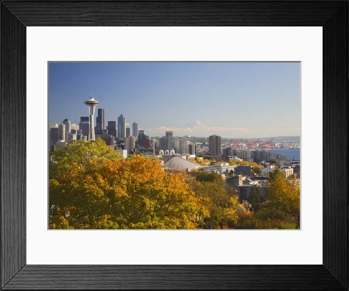 Framed Print : WA, Seattle, Seattle skyline with Space Needle and Mt. Rainier, view from Kerry Park Framed Print : WA, Seattle, Seattle skyline with Space Needle and Mt. Rainier, view from Kerry Park