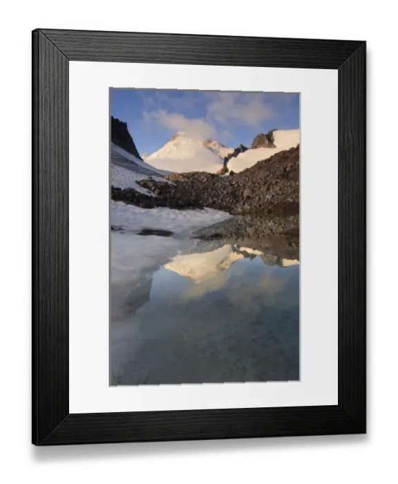 Framed Print : USA, Washington, North Cascades. Reflection of Mt. Baker in an alpine tarn Framed Print : USA, Washington, North Cascades. Reflection of Mt. Baker in an alpine tarn