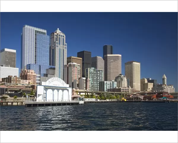 USA, WA, Seattle, Seattle skyline from Elliott Bay