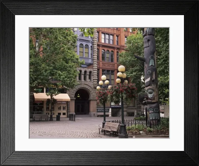 Framed Print : WA, Seattle, Totem pole and Pioneer Building at historic Pioneer Square Framed Print : WA, Seattle, Totem pole and Pioneer Building at historic Pioneer Square