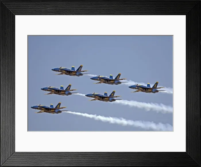 Framed Print : Blue Angles F / A 18 C / D Hornets flying formation at Oshkosh, Wisconsin Framed Print : Blue Angles F / A 18 C / D Hornets flying formation at Oshkosh, Wisconsin