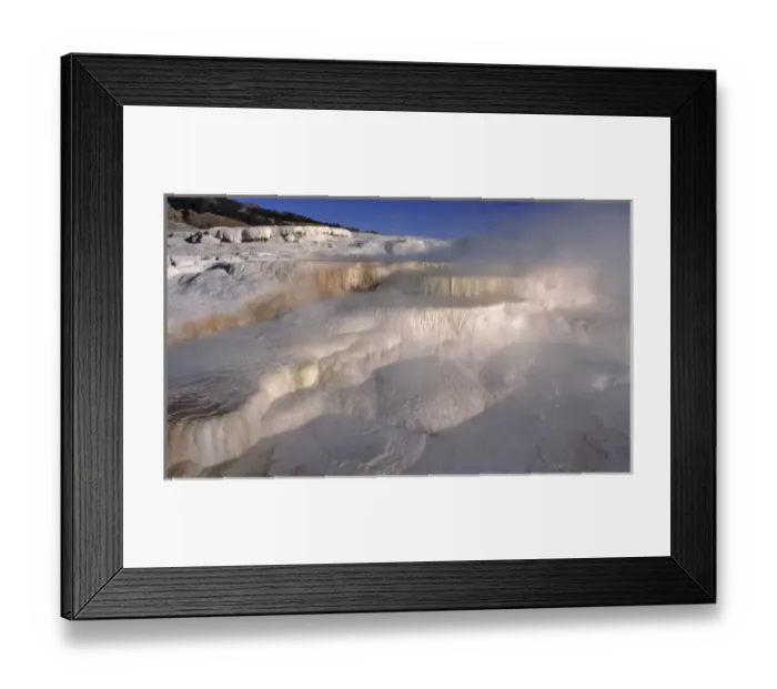 Framed Print : USA, Wyoming, Yellowstone NP. Mist from Mammoth Hot Springs fills the air in Yellowstone NP Framed Print : USA, Wyoming, Yellowstone NP. Mist from Mammoth Hot Springs fills the air in Yellowstone NP