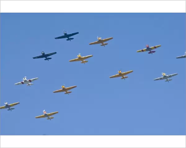 Armada of North American T-6 Texans in War Birds Formation fly over, Ea Air Show