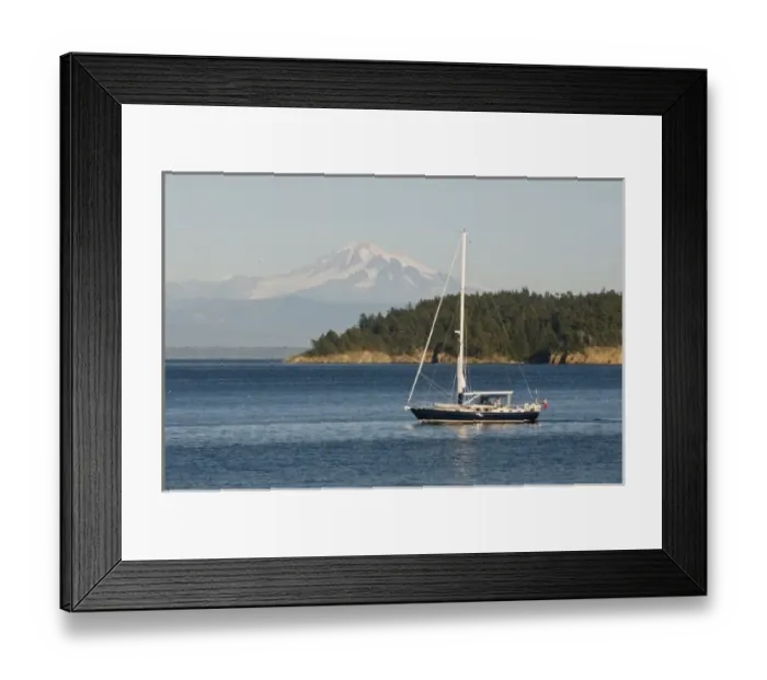 Framed Print : USA, WA, San Juan Islands. Mount Baker dominates landscape when boating in San Juans Framed Print : USA, WA, San Juan Islands. Mount Baker dominates landscape when boating in San Juans