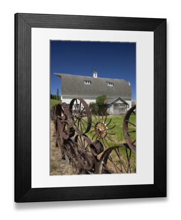 Framed Print : USA, Washington, Whitman County, Uniontown, The Palouse, Wheel fence and barn (Dahman Framed Print : USA, Washington, Whitman County, Uniontown, The Palouse, Wheel fence and barn (Dahman