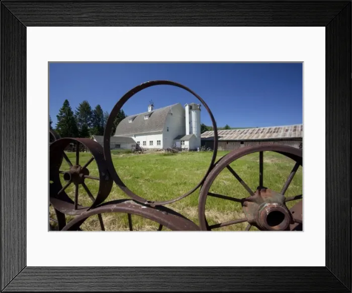 Framed Print : USA, Washington, Whitman County, Uniontown, The Palouse, Wheel fence and barn (Dahman Framed Print : USA, Washington, Whitman County, Uniontown, The Palouse, Wheel fence and barn (Dahman