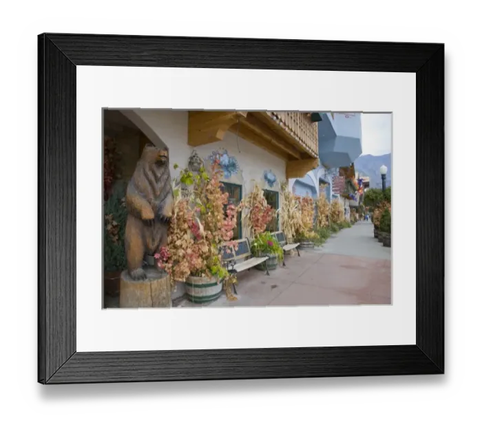 Framed Print : WA, Leavenworth, Bavarian style village, shop fronts decorated for autumn Framed Print : WA, Leavenworth, Bavarian style village, shop fronts decorated for autumn