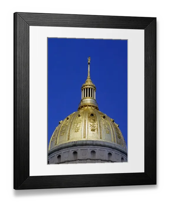 Framed Print : Gold leaf dome atop the West Virginia state capitol building in Charleston Framed Print : Gold leaf dome atop the West Virginia state capitol building in Charleston