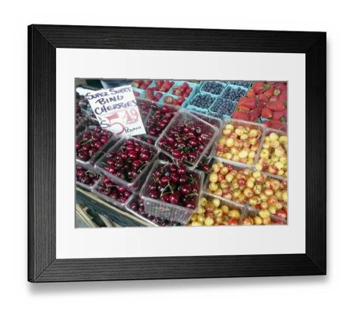 Framed Print : USA, Washington, Seattle. Locally grown cherries and berries at Pike Place Market Framed Print : USA, Washington, Seattle. Locally grown cherries and berries at Pike Place Market