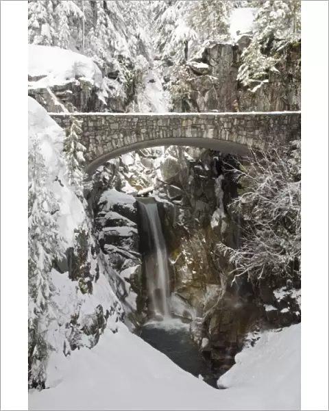 WA, Mt. Rainier National Park, Christine Falls, and stone bridge