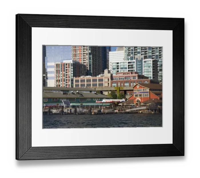 Framed Print : WA, Seattle, Piers 55 and 56 on Elliott Bay with Seattle skyline Framed Print : WA, Seattle, Piers 55 and 56 on Elliott Bay with Seattle skyline