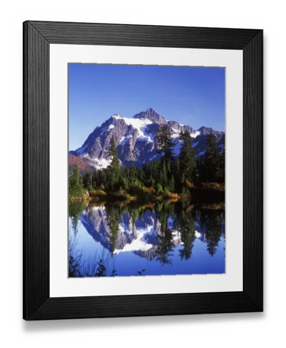 Framed Print : N. A. USA, Washington, Mt. Baker & Snoqualmie NF, Mt. Shuksan Reflected in Picture Lake