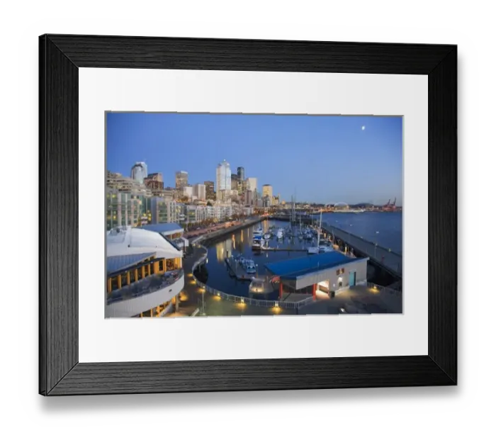 Framed Print : WA, Seattle, Seattle skyline from Pier 66 with Elliott Bay Framed Print : WA, Seattle, Seattle skyline from Pier 66 with Elliott Bay