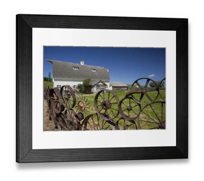 Framed Print : USA, Washington, Whitman County, Uniontown, The Palouse, Wheel fence and barn (Dahman Framed Print : USA, Washington, Whitman County, Uniontown, The Palouse, Wheel fence and barn (Dahman