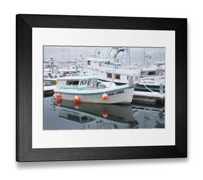 Framed Print : WA, Seattle, Fishermens Terminal, Fishing boats with snow Framed Print : WA, Seattle, Fishermens Terminal, Fishing boats with snow