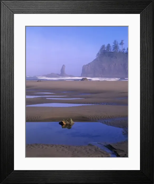 Framed Print : WA, Olympic NP, Second Beach with tidepools and seastacks