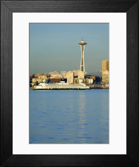 Framed Print : WA, Seattle, Space Needle and Ferry boat from Alki Framed Print : WA, Seattle, Space Needle and Ferry boat from Alki