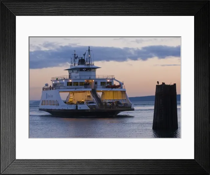 Framed Print : USA, WA, Whidbey Island. Port Townsend  /  Keystone ferry Steilacoom II arrives at dusk