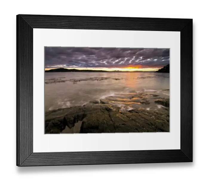 Framed Print : USA, Washington, San Juan Islands. A brilliant sunset at Shark Reef Park on Lopez Island